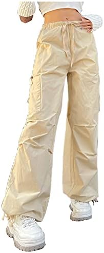 Women's Cargo Trousers Sale Clearance Running Workout Trousers Solid Elastic Waist Sweatpants Leggings Button Pocket Yoga Joggers Solid Bootcut Pants Ladies Loose Classic Work Pants