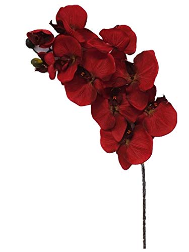 Sweet Home Deco 38’’ Flannel Phanaenopsis Orchid Silk Artificial Spray (10 Flower Heads) in 7 Beautiful Colors (Red)