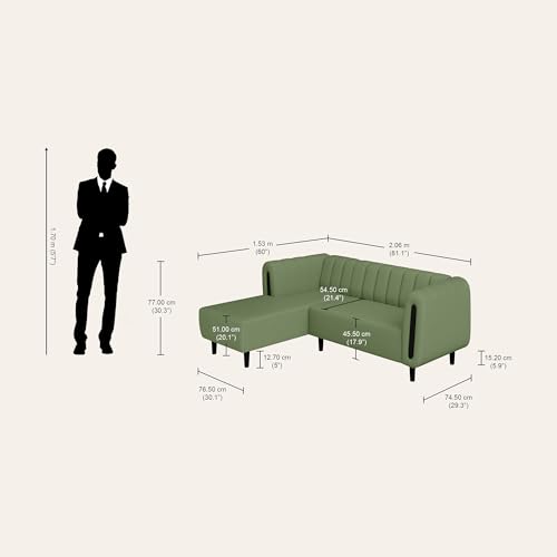Image of Interio by Godrej Paramount L-Shape 3 Seater Right Hand Side Fabric Sofa, 1-Year Warranty, Solid Wood, Green