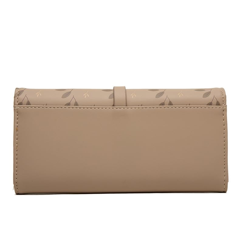 Women's Large-capacity Long Printed Hasp Clutch - Leather Wallet (Apricot)4