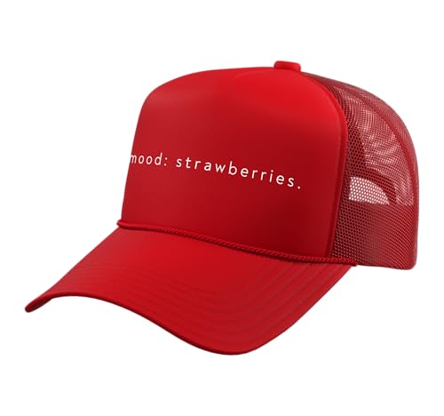 Mood Strawberries - Funny Minimalist Strawberry Lover Trucker Hat with Adjustable Mesh Back Red