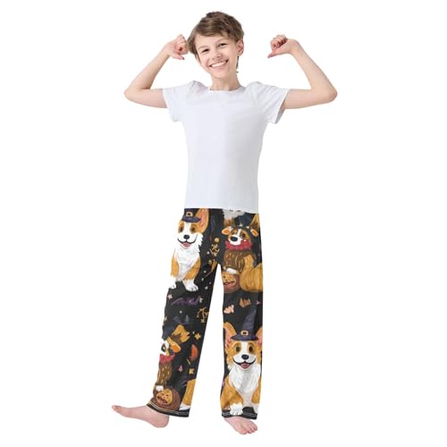 Halloween Corgi Dog Witch Boys Long Pants Soft Trousers Elastic Waist Kids Lounge Bottoms with Pockets S-XL3