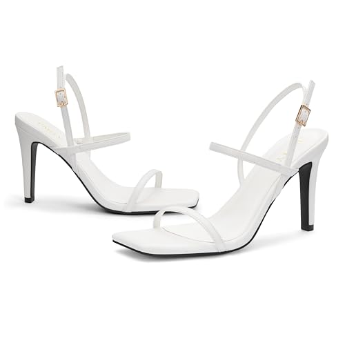 Image of PARTY Women's Strappy High Heeled Sandals Open Toe Ankle Strap heels Comfy Weddings Shoes,EMMA-White Pu-11-O1