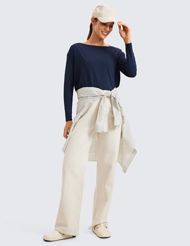 CRZ YOGA Pima Cotton Long Sleeve Workout Shirts for Women Loose Fit Athletic Yoga T-Shirts Casual Boat Neck Fall Tops3