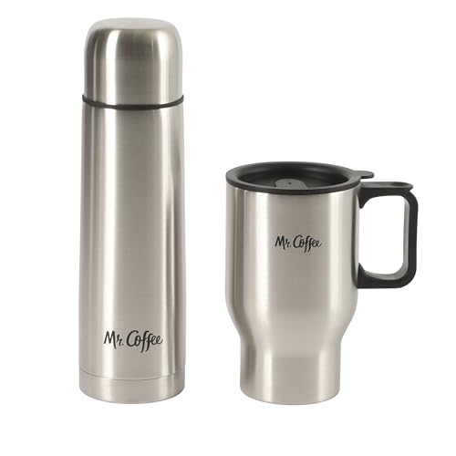 Mr. Coffee 4-Piece Insulated Drinkware Set — Stainless Steel Thermos, Travel Mug with Handle, Cup & Lid for Hot & Cold Drinks