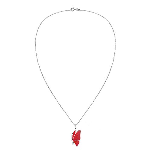 AeraVida Flying Monarch Butterfly Reconstructed Red Coral .925 Sterling Silver Pendant Necklace - Image 5