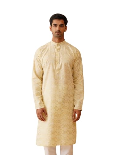 Image of SOJANYA (Since 1958 Men's Cotton Gold Embroidered Long Kurta