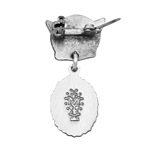 Image of Rosemarie's Religious Gifts Petite Angel Pin with Sterling Silver Enameled Oval Miraculous Medal of Mary