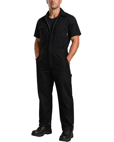 Bass Creek Outfitters Mens Coveralls - Heavy Duty Weather-Resistant Duck Canvas Workwear Short Sleeve Coveralls for Men Size X-Large Black