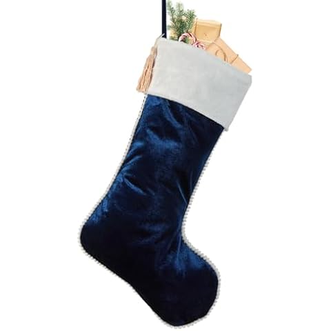 Dibor Velvet Christmas Stocking with Pom Poms Cover