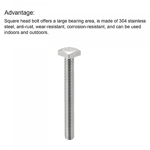 Image of uxcell Square Head Bolt, 5pcs M8x70mm Fully Thread 304 Stainless Steel Grade C Square Machine Screws