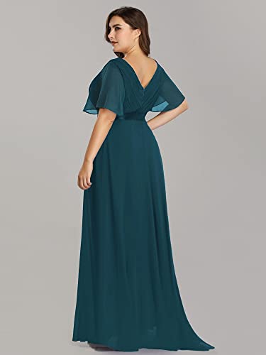 Image of Ever-Pretty Women's Chiffon Formal Evening Dresses for Curvy Women V-Neck Plus Size Floor Length Bridesmaid Dress