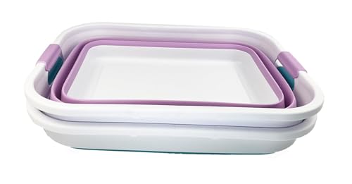 Image of SAMMART 41L (10.8 gallon) Collapsible Plastic Laundry Basket - Foldable Pop Up Storage Container /Organizer - Portable Washing Tub - Space Saving (Rectangular, Ceramic Blue+Pale Purple (Set of 2))