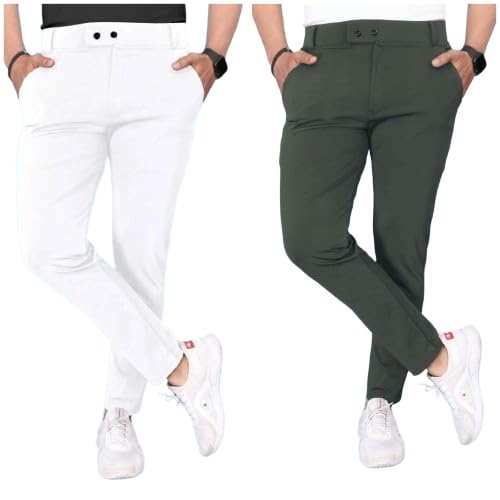 Image of Men Fit Stretch Trousers with Side Pockets | 2-Button Closure | Soft Lycra Blend for Casual & Formal Use