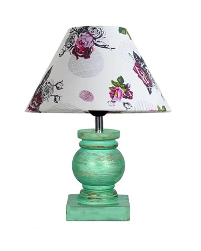 Image of Homesake Small Table Lamp with Green Wooden Base, E27 Holder Bedside Night Lamp for Bedroom Living Room, Decorative Study Desk Lamp Office, Warm Ambient Lighting for Home Decor, Gift, (Rose)
