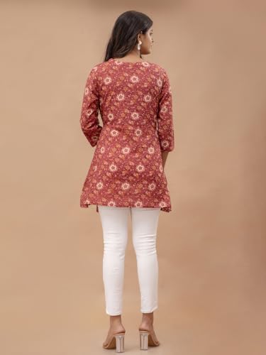 Image of feranoid Floral Print Angrakha 3 Sleeves Flared Kurti