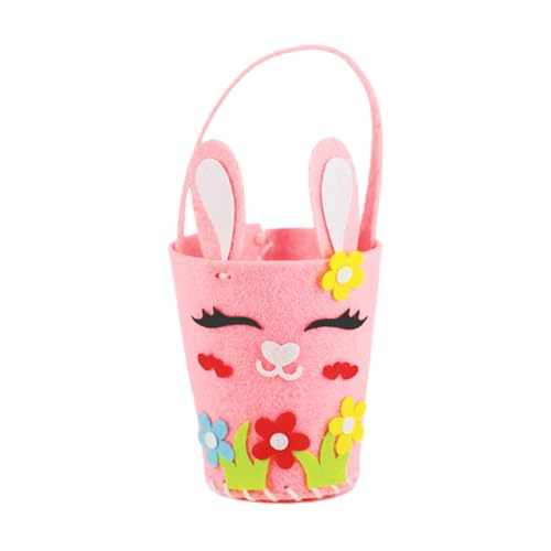 Solvica Easter Basket, Felt, Rectangular & Oval, Pink, Reusable Spring Favour Holder with Bunny
