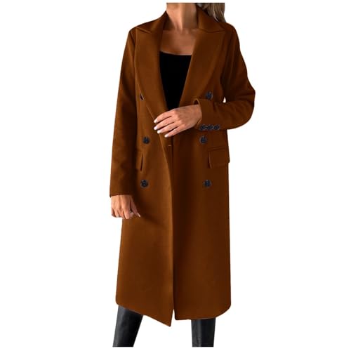 Generisch Chaqueta larga para mujer, de doble botonadura, elegante, monocolor, chaqueta de invierno, abrigo de moda, chaqueta de invierno, ligera, abrigo de entretiempo, cuello de solapa, chaqueta