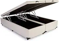 Cama Box QUEEN SIZE com Bau Pistão a gás corino bege Bipartido - 158x198x27