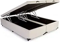 Cama Box QUEEN SIZE com Bau Pistão a gás corino bege Bipartido - 158x198x27