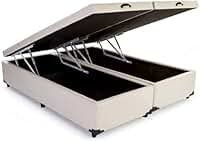Cama Box QUEEN SIZE com Bau Pistão a gás corino bege Bipartido - 158x198x27