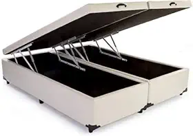 Cama Box QUEEN SIZE com Bau Pistão a gás corino bege Bipartido - 158x198x27