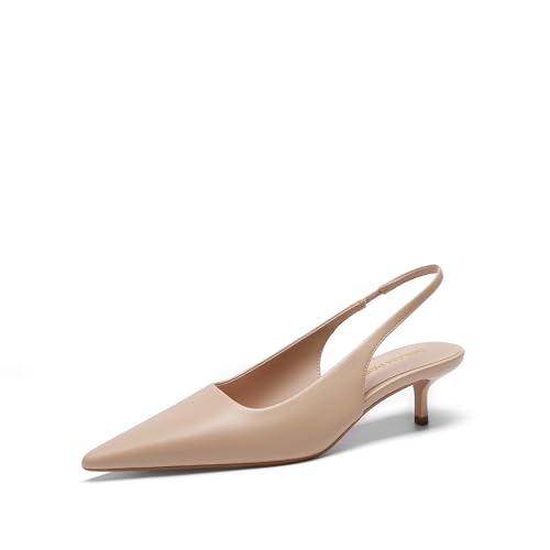 DREAM PAIRS Womens Kitten Heels Slingback Low Closed Toe Comfortable Pumps Pointed Toe Wedding Party Elegant Dress Shoes Size 8 Nude SDPU25093W