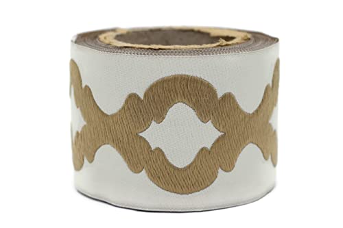 3.8 Yard Spool 2.67 Inches Gold Beige Embroidered Drapery Trim Jacquard Ribbon For Your Drapes Curtains Drapery Banding Trim Tape V2 199 #TOP1