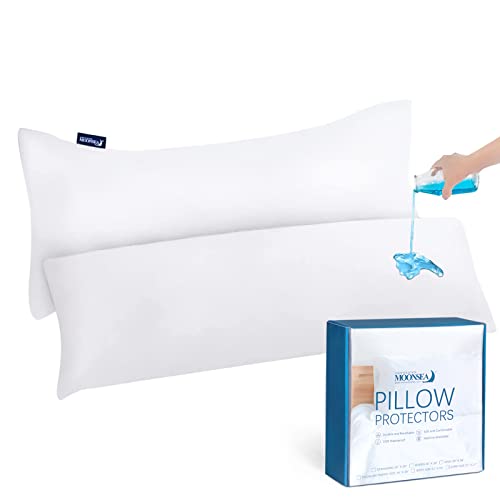 Moonsea 2 Pack Body Size 21" x 55" Waterproof Pillow Protector, Jersey Knit, White