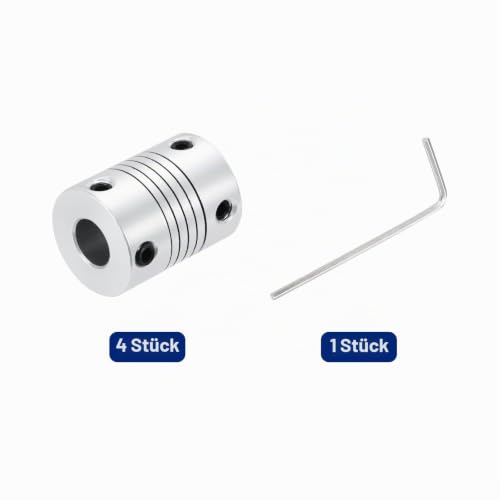 QUARKZMAN 4 Stück Flexible Kupplungen 8mm bis 8mm Aluminium Wellenkupplung L25xD19mm Klauenkupplung Schrittmotor Gelenkverbinder für 3D Drucker CNC Maschine DIY Encoder Motorwelle Silber