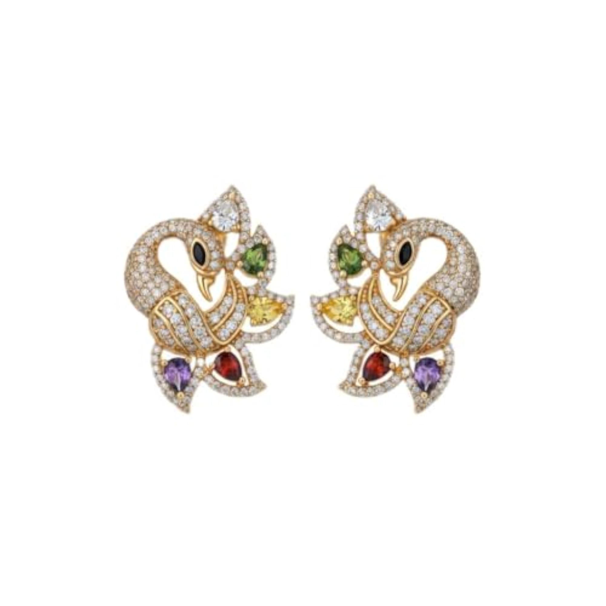 Multicolor Peacock Stud Earrings for Women, Waterproof