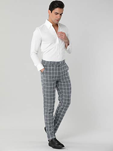 Lars Amadeus Men's Dress Plaid Pants Slim Fit Flat Front Check Chino Pants Trousers 34 Gray #TOP2