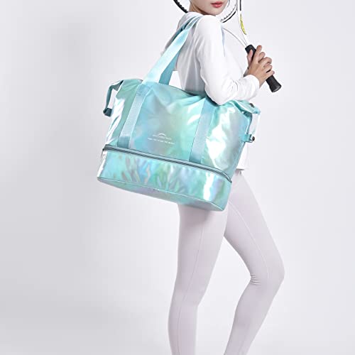 Ziosinm Gym Bag With Shoe Compartment & Wet Compartment, Large Waterproof Travel Bag Shoulder Bag Duffle Bag Overnight Bag For Women (Blue) #TOP5