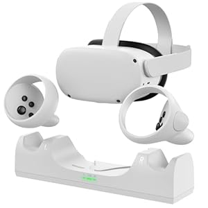 VR Charging Station for Oculus/Meta Quest 2, LED Indicator Charging Dock Simultaneously Magnetic Charging, with Type-C Charger and Cable, 2 Rechargeable 2100mah Batteries, 4 Magnetic Connectors