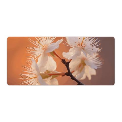 Tapis de souris de jeu grande taille à motif fleurs sous lumière orange pour bureau