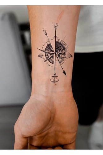 Çapa Dövmesi, Pusula Dövmesi, Unisex Geçici Vücut Dövmesi, Minimal Tattoo