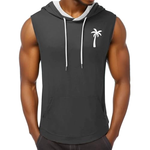 Generisch Camisetas musculares para hombre, gimnasio, fitness, entrenamiento, culturismo, sudadera de verano, capucha, camiseta para correr, camiseta sin mangas, para gimnasio, entrenamiento, sin