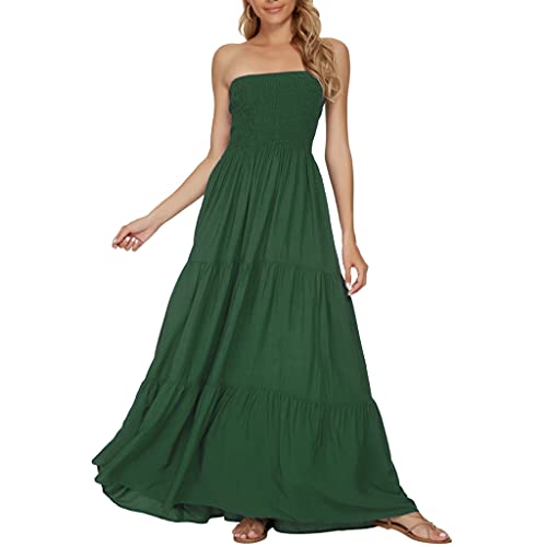 Image of Women's Summer Strapless Tube Top Maxi Dresses Off Shoulder Boho Beach Long Dress