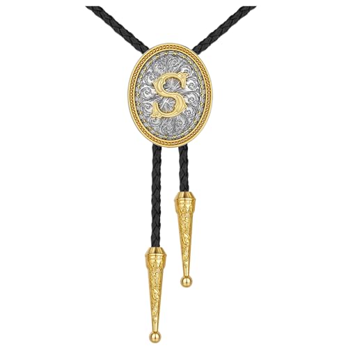 Image of HUABOLA CALYN Bolo tie for Men, Western Cowboy Golden Alphabet Initial Letter ABCDJMR to Y Costume Bolo ties Neckties