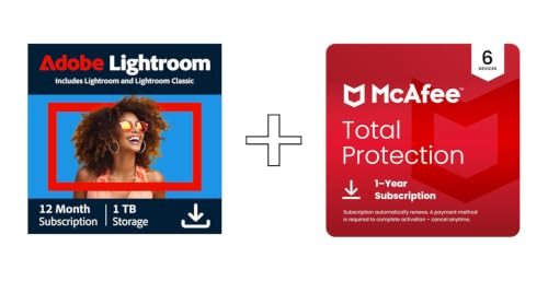 Image of Adobe Lightroom with Lightroom Classic 1 TB & McAfee Total Protection 2026 (Auto-Renewal) |6 Devices | 12 Months | Digital download