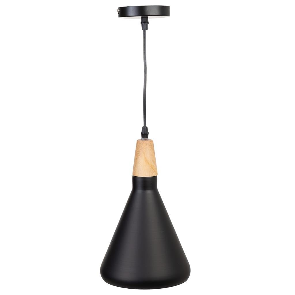 Lámpara de techo de madera y metal negra 18x18x31