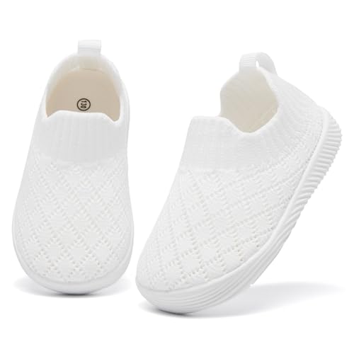 MORENDL Toddler Shoes Baby Walking Sock Shoes Non-Slip Breathable Boys & Girls Sneakers Infant Tennis Shoes Mesh White2