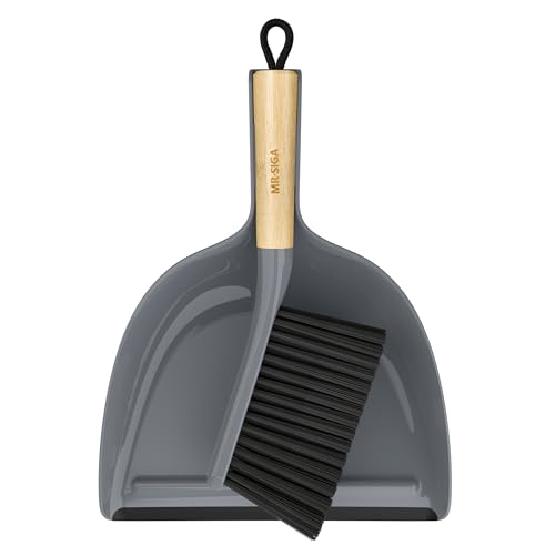 Image of MR.SIGA Dustpan and Brush Set, Portable Cleaning Brush and Dustpan Combo with Bamboo Handle