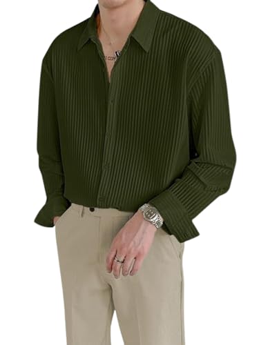 Image of GRECIILOOKS Men's Formal Button Down Shirt - Slim Fit Polycotton Shirt's for Men | Textured Full Sleeve| Business & Meeting Ready (Available in Plus Size)