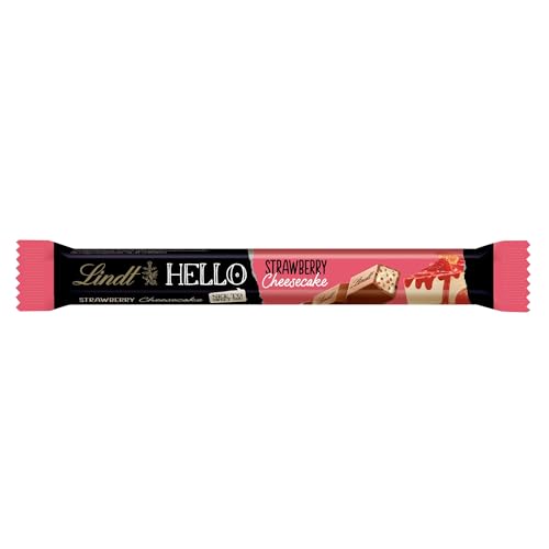Lindt Schokolade | HELLO Sticks Strawberry Cheesecake | 37g | Vollmilch-Schokoladen Sticks mit Erdbeer-Quarkcrème-Füllung | Schokoladen-Riegel