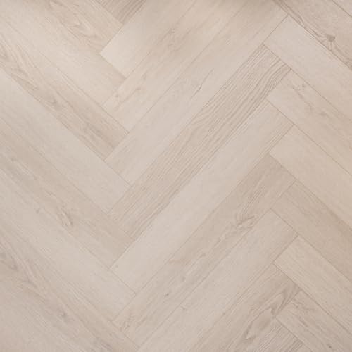 Image of Laminate Flooring Hard Wearing 12mm Thick Herringbone – Modern Wood Effects, Click Fit, Water-Resistant Laminate – Ideal for Living, Bedroom & Hallway Floors - 1.8m² Coverage Per Pack (Light Ash)