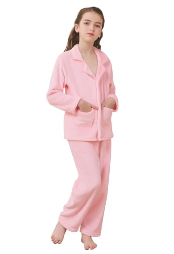 Umeyda Girls Fleece Pajamas Long Sleeve Flannel Button Down Sleepwear Kids Soft Fuzzy 2 Pieces Pjs Loungewear Sets4