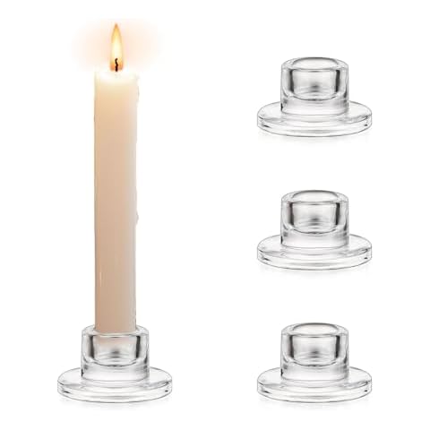 Glasseam Glass Candlestick Holders 4pcs：Small Candle Holder Clear Taper Candle Holders Cover