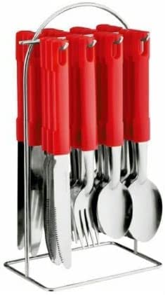 TRTO 24 Piece Cutlery Set with Chrome Stand Essentials Useful for Every Home (Red)