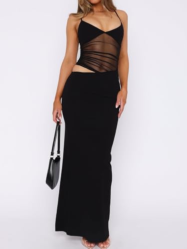 EYNMIN Women's V Neck Bodycon Maxi Dress Spaghetti Strap Cut Out Slit Long Formal Cocktail Party Wedding Guest Dresses2